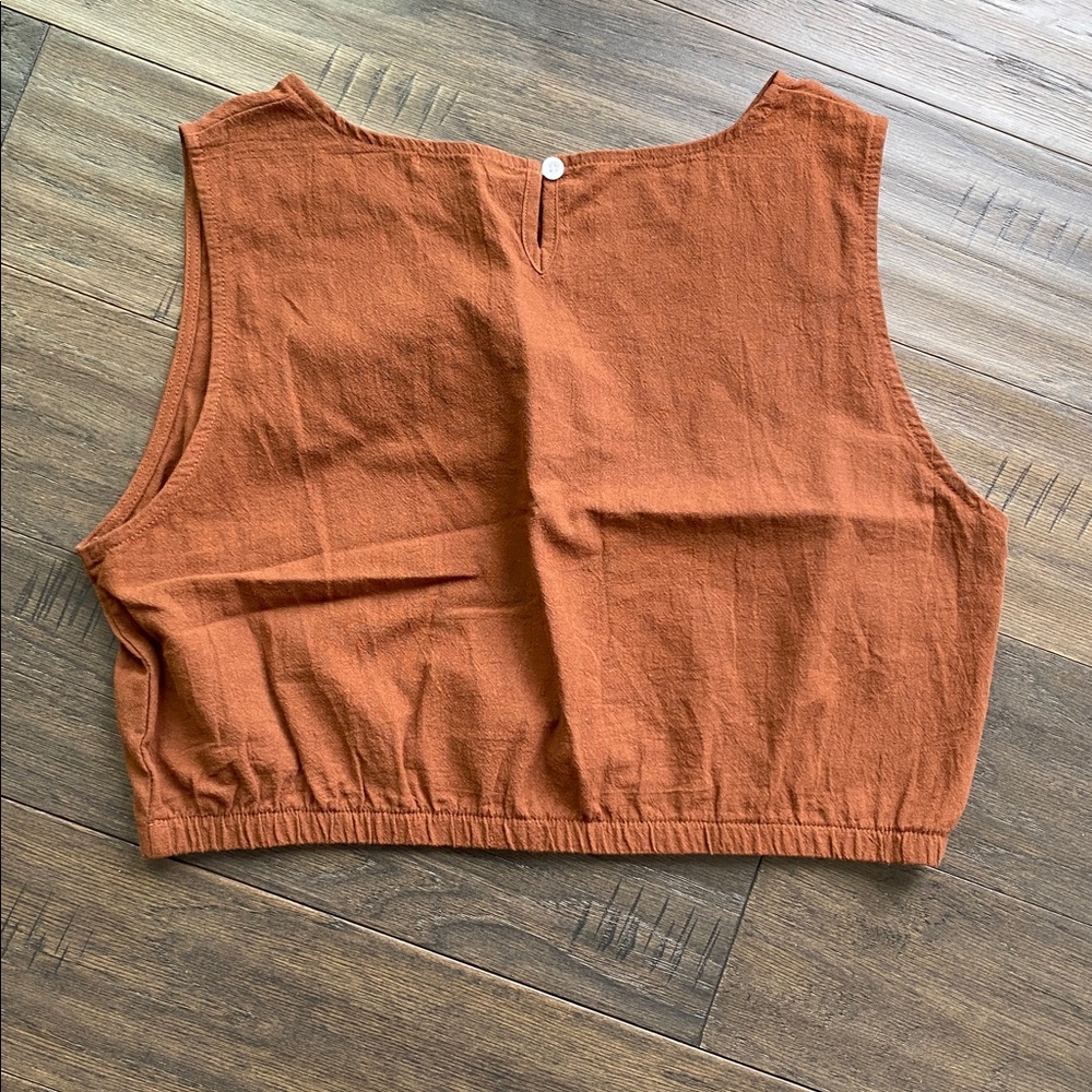 SHEIN Terracotta Linen  Sleeveless Top and Shorts Set Womens Sz XL Brown - Picture 5 of 8